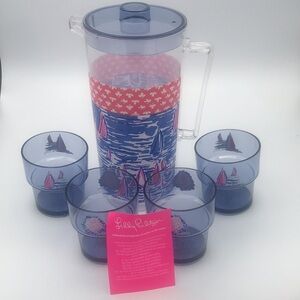 NWT Lilly Pulitzer Boatylicious‎ Pitcher & 4 Glasses Set